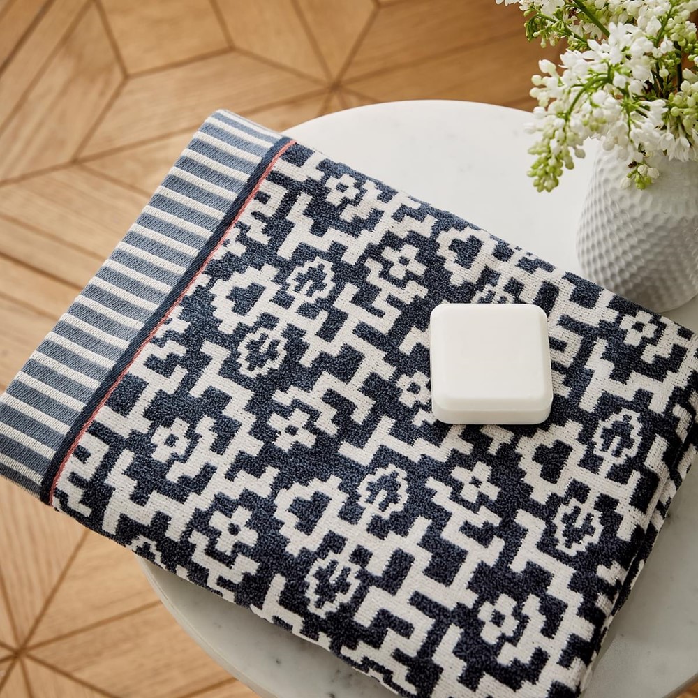 Nena Geometric Towels by Bedeck of Belfast in Denim Blue